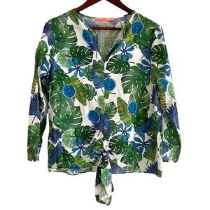 Vilagallo Botanical Print Front Tie 3/4 Top Size 10